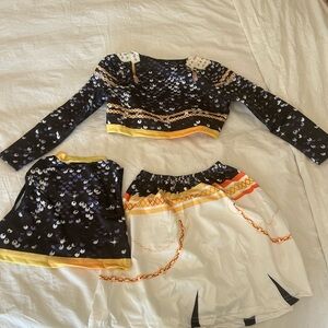 Girls Black and White Dance Costume Set with Gold Accents